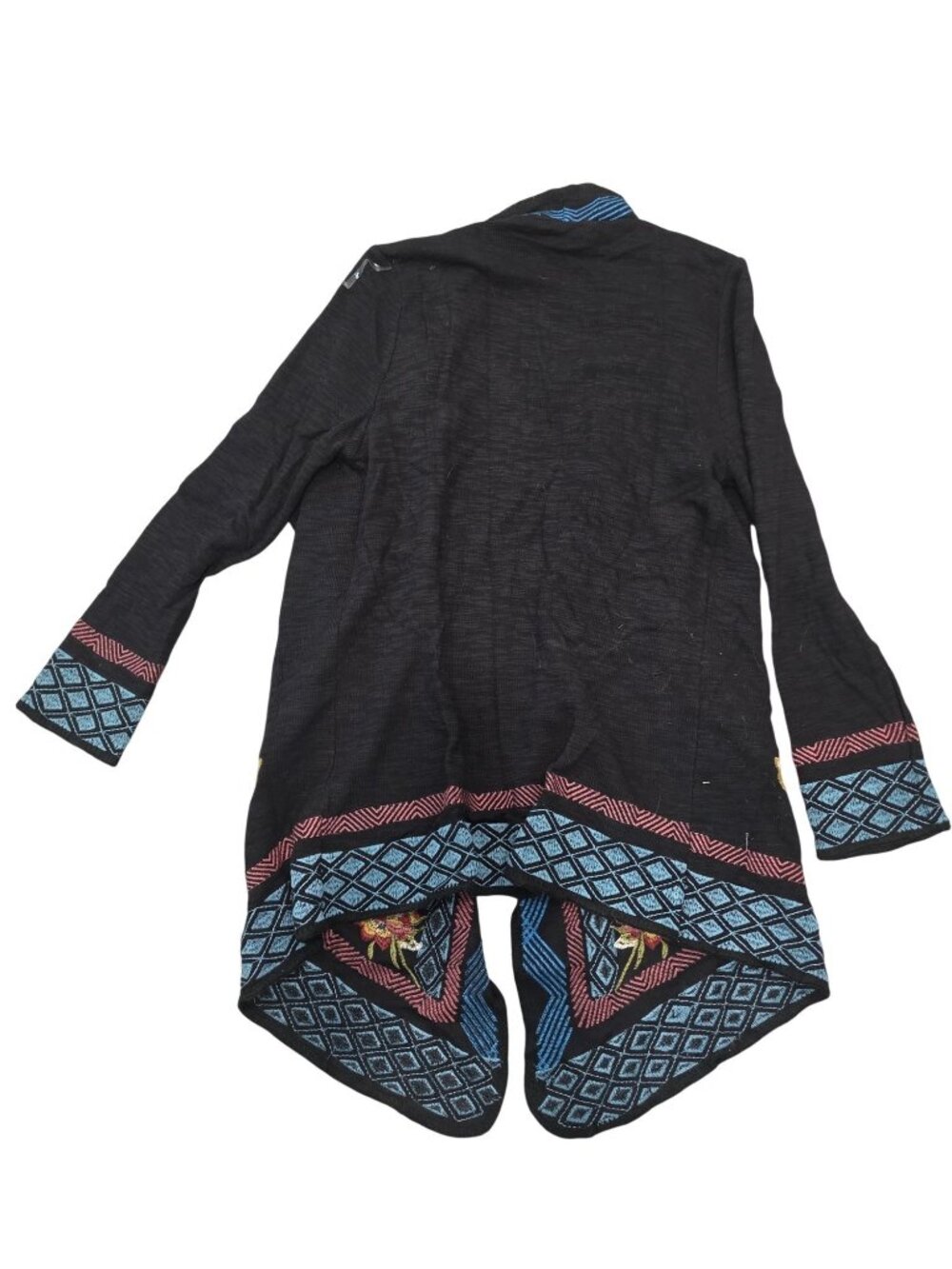 Paparazzi NWT Embroidered Open-Front Black Cardigan With Floral Accent Tribal SM - Picture 2 of 7